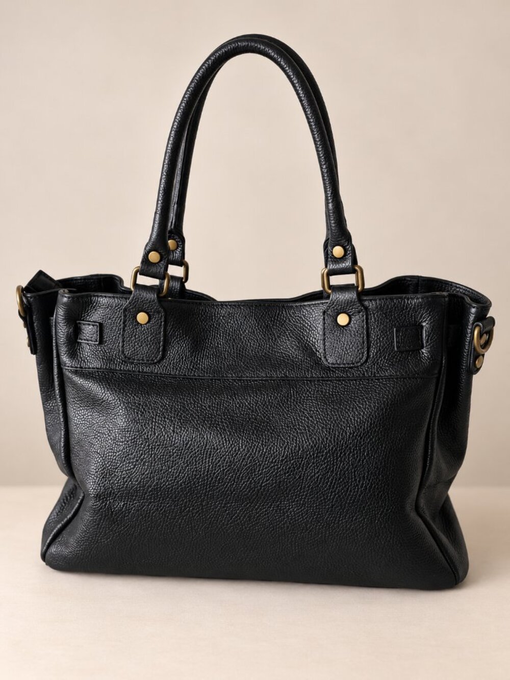 Black Large Leather Tote Bag, Italian Genuine Leather Work Bag, Vintage Purse - Picture 8 of 14